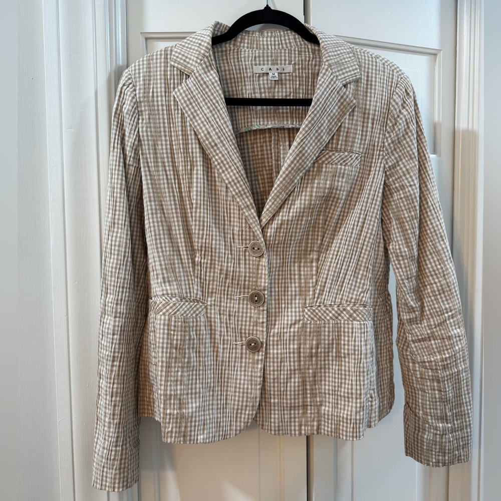CAbi Beige Checkered Blazer